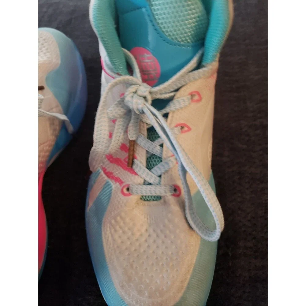 Asian White Pink Aqua Lace-Up Athletic Basketball Sneakers Boy's Size 37, 5 US